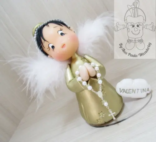 Topo Anjo Dourado Batizado Personalizado