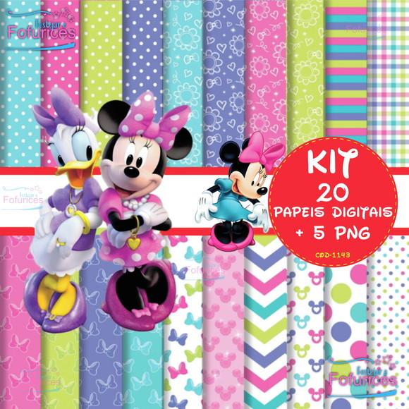 Kit 20 papeis digitais Minnie