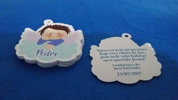 60 Tags de Agradecimento Anjinhos Menino Batizado