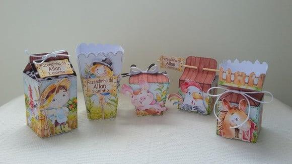 Kit Festa Infantil Caixinhas Fazendinha Aquarela- 20 Peças