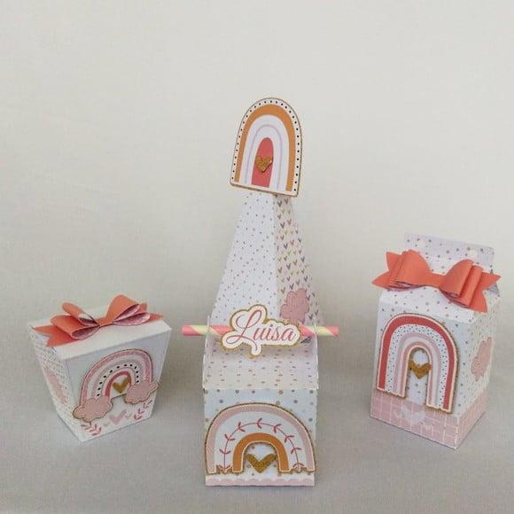 Kit Festa Personalizada Arco-íris Boho - 15 Itens- 3d