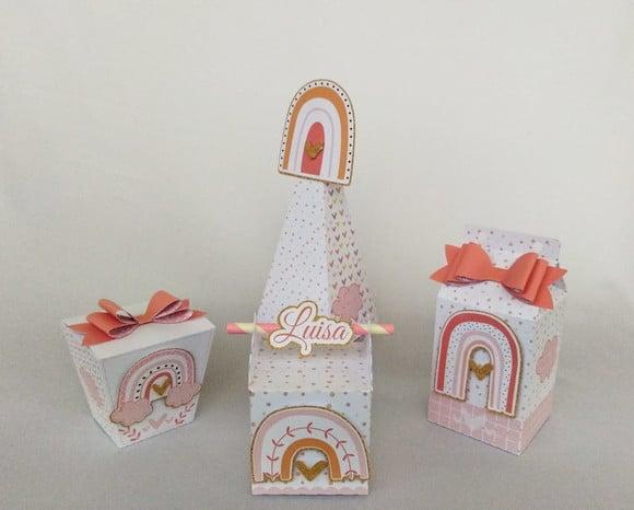 Kit Festa Personalizada Arco-íris Boho - 50 Itens- 3d