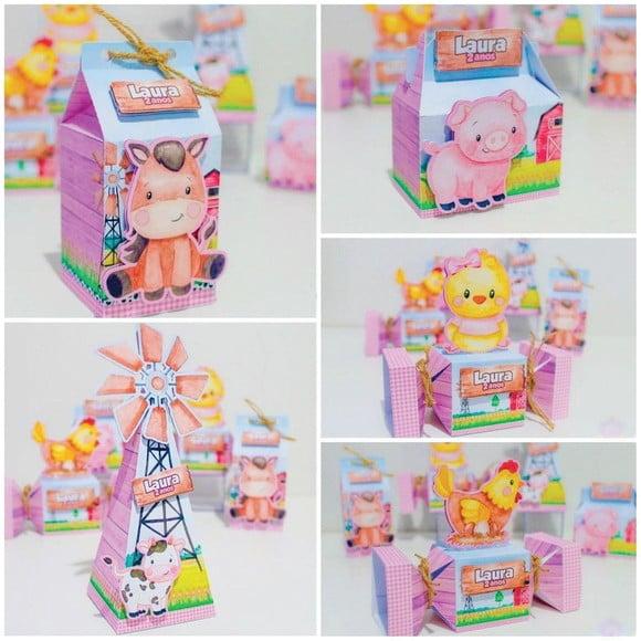 Kit Festa Personalizada Fazendinha Menina 4 - 40 Itens