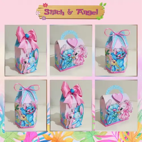 Kit Festa 60 Lembrancinhas Personalizadas Stitch e Angel 3d