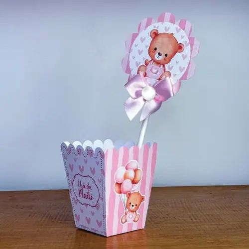 Centro de Mesa Cachepô Chá de Bebê Rosa 2
