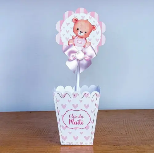 Centro de Mesa Cachepô Chá de Bebê Rosa 2