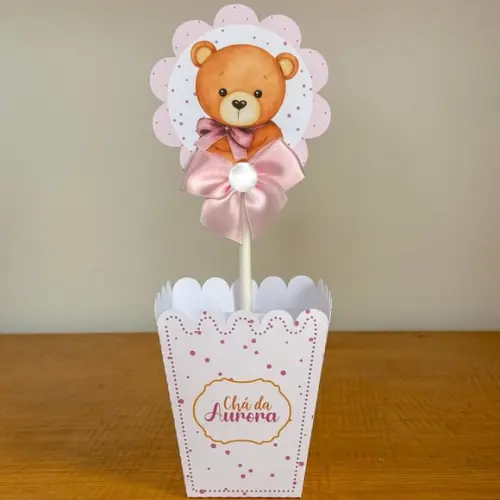 Centro de Mesa Cachepô Chá de Bebê Rosa 1