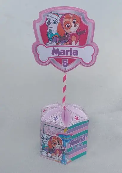 Centro de Mesa Patrulha Rosa Lembrancinhas Enfeite Festas 3d