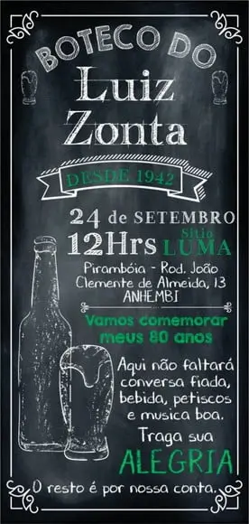 Convite Digital Boteco Chalkboard Quadro de Giz