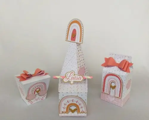 Kit Festa Personalizada Arco-íris Boho - 50 Itens- 3d