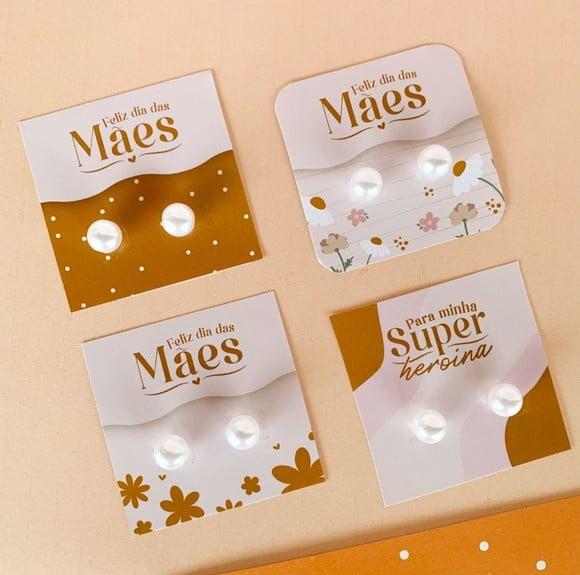 20 Cards com Brincos Pérolas Dia das Mães