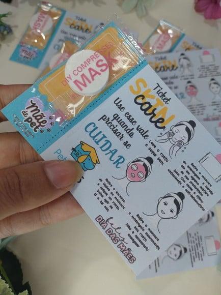 20 Lembrancinha Ticket Máscara Skin Care Mãe de Pet