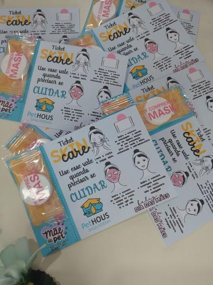 20 Lembrancinha Ticket Máscara Skin Care Mãe de Pet