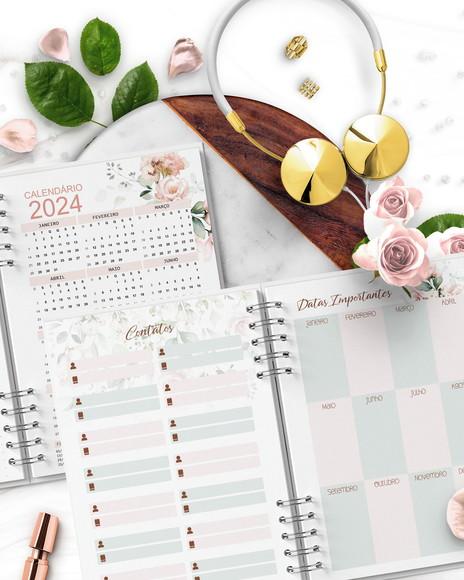 Agenda 2024 2 Dias Por Folhas Floral Rosa