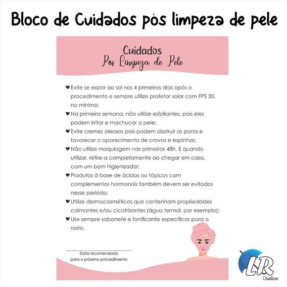 Bloco de Cuidados Pós Limpeza de Pele