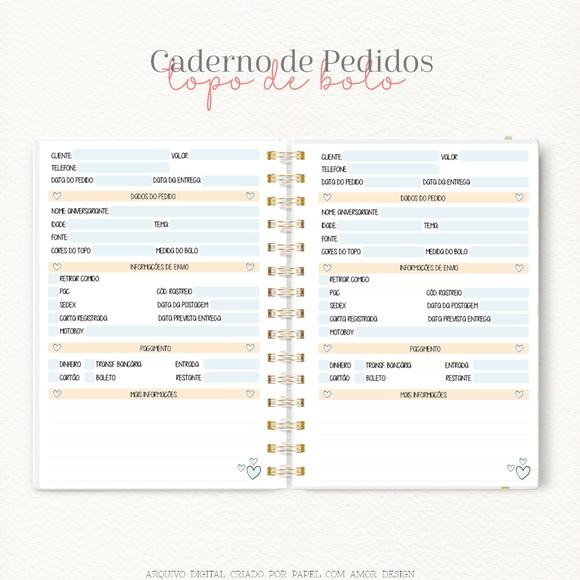 Caderno de Pedidos de topos de bolo