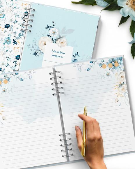 Caderno Pautado Floral Azul