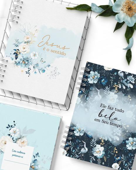 Caderno Pautado Floral Azul