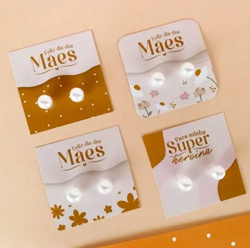 20 Cards com Brincos Pérolas Dia das Mães