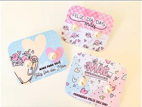 20 Cards com Brincos Pérolas Dia das Mães