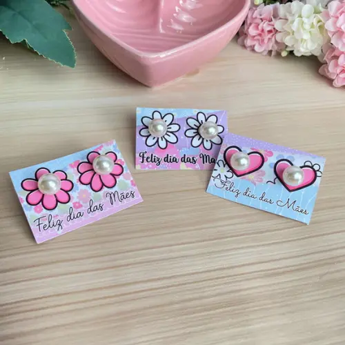 20 Cards com Brincos Pérolas Dia das Mães