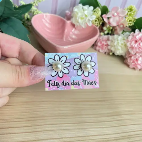 20 Cards com Brincos Pérolas Dia das Mães
