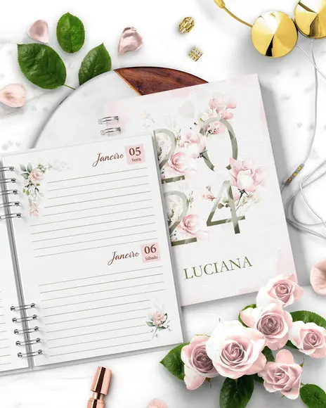 Agenda 2024 2 Dias Por Folhas Floral Rosa