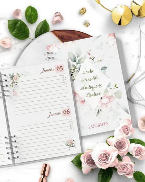 Agenda 2024 2 Dias Por Folhas Floral Rosa