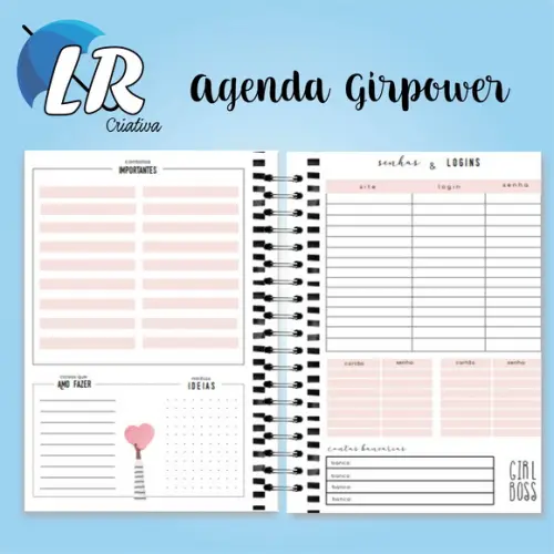 Agenda permanente Girl Power 2 dias por folhas