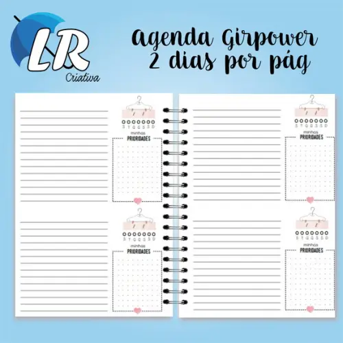 Agenda permanente Girl Power 2 dias por folhas