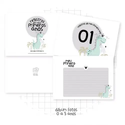 Álbum do bebê de 0 a 5 anos dinossauro