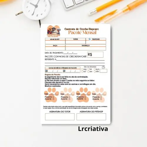 Bloco de Contrato de Daycare / Hospedagem