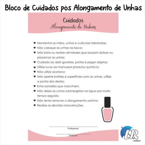 Bloco de Cuidados Pós Alongamentos de Unhas