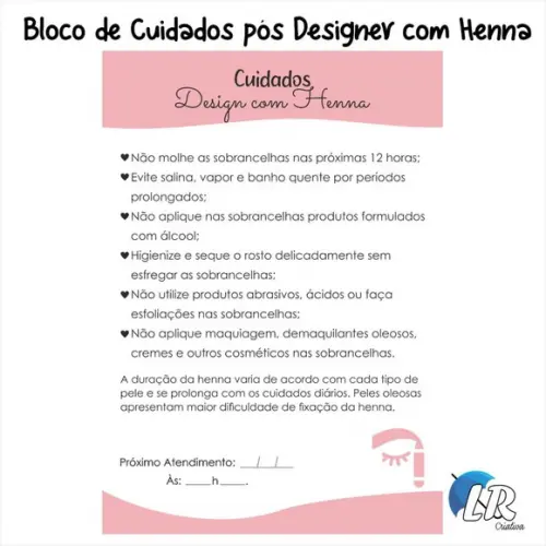 Bloco de Cuidados Pós Designer com Henna