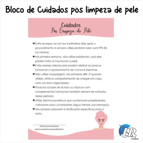 Bloco de Cuidados Pós Limpeza de Pele