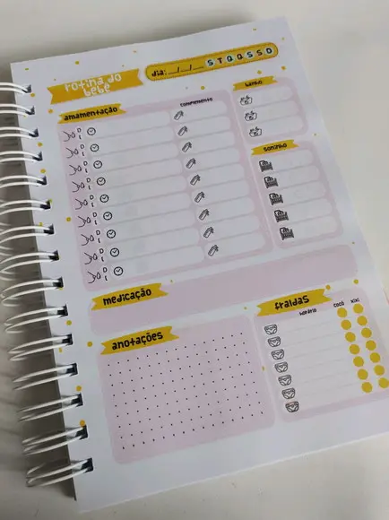 Caderno da rotina do bebê menina