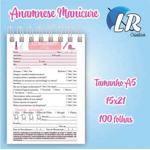 Caderno De Anamnese Alongamento de Unhas