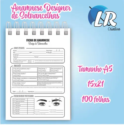 Caderno De Anamnese Designer de Sobrancelhas