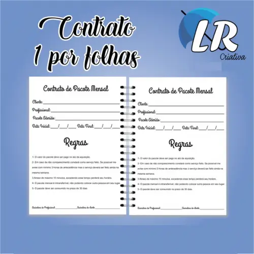 Caderno de controle de pacote + contrato mensal Manicure
