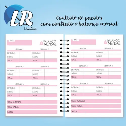 Caderno de controle de pacote + contrato Mensal