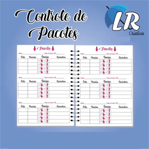 Caderno de controle de pacote + contrato mensal Manicure