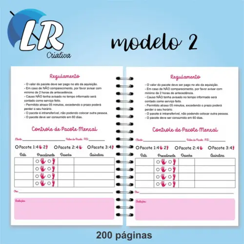 Caderno de controle de pacote + contrato Mensal