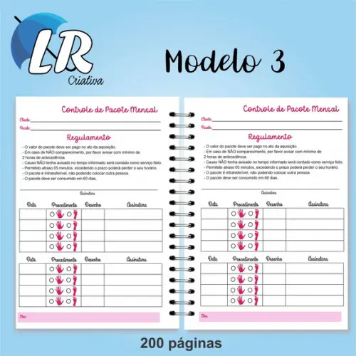 Caderno de controle de pacote + contrato Mensal manicure