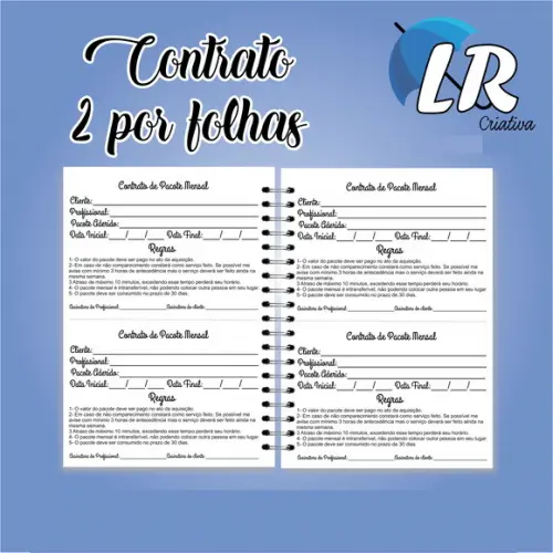 Caderno de controle de pacote + contrato mensal Manicure