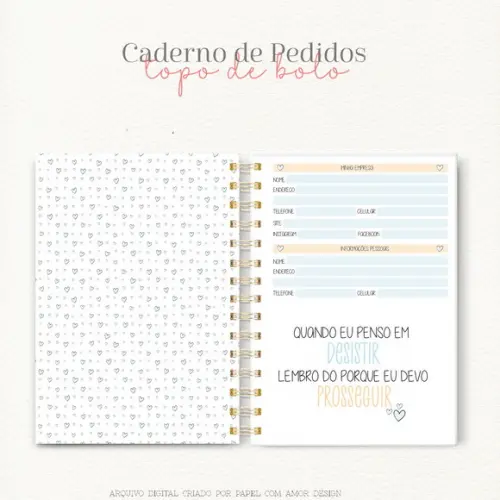 Caderno de Pedidos de topos de bolo