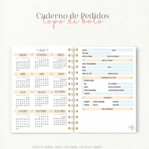 Caderno de Pedidos de topos de bolo