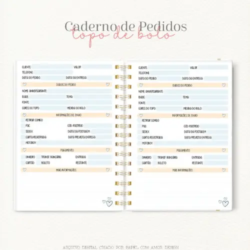 Caderno de Pedidos de topos de bolo