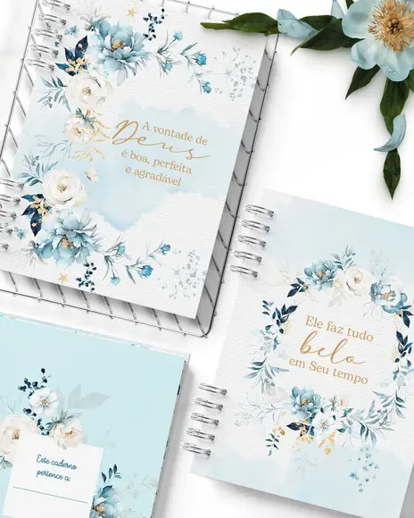 Caderno Pautado Floral Azul