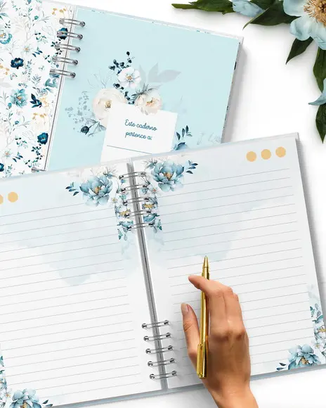 Caderno Pautado Floral Azul