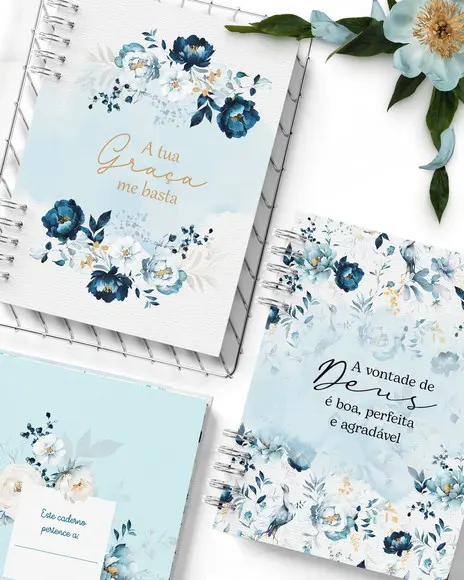 Caderno Pautado Floral Azul